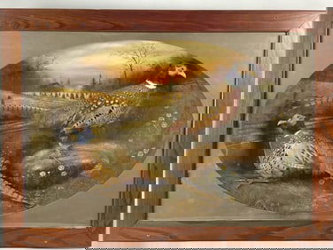 Pheasant Diorama w/ Painted Farm Background