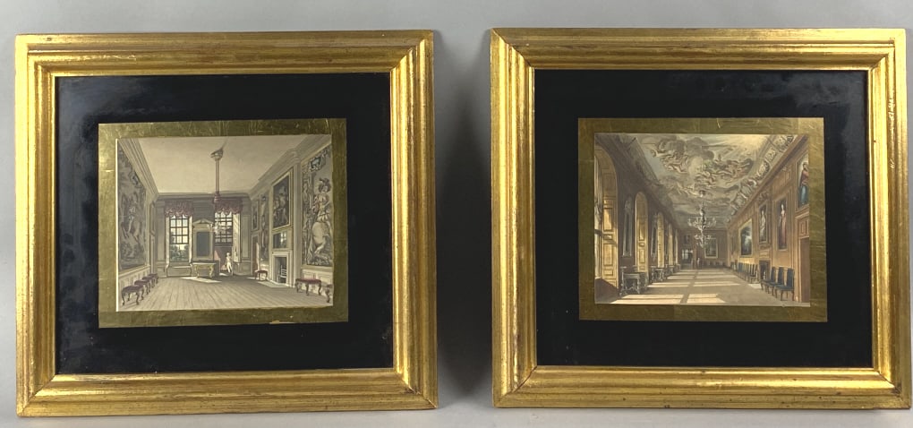 Pair of Interior Prints: Pair of Interior Prints Sight: 7 1/2"h x 9 1/2"w Condition: Some scratches, scuffs, dirt behind glass.