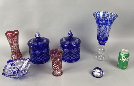 Group of Crystal Blue and Red Articles