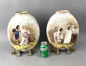 Pair of Figural Painted Porcelain Vases