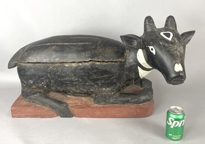 Folk Art Painted Wood Cow