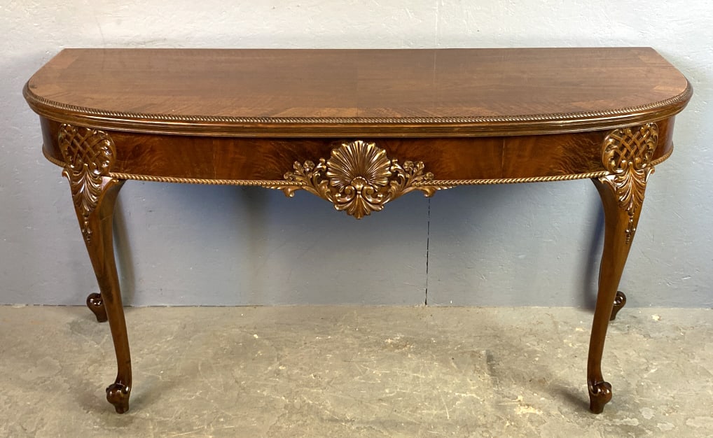 Georgian Style Mahogany Fold Over Console: Georgian Style Mahogany Fold Over Console. 31 1/2"h x 60"w x 21"d Condition: Scratches, scuffs.