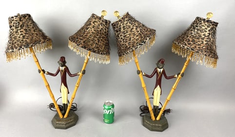 2 Bill Huebbe Style Bellhop Monkey Lamps
