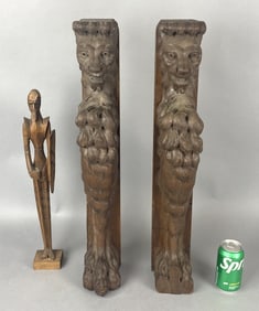 Pair of Carved Wood Griffins and Don Quixote