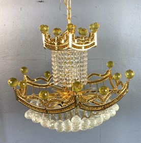 Gold Tone Metal & Crystal 13 Light Chandelier