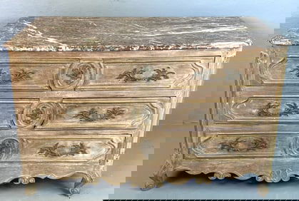 Louis XV Walnut Marble Top Commode