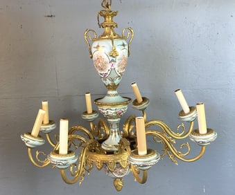 Sevres Style Porcelain & Bronze 8 light Chandelier