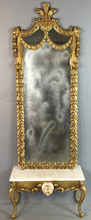 Neoclassical Style Gilt Frame Mirror on Console (1 of 6)