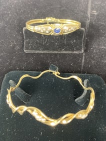 2 14kt Gold Bracelets Sapphires & Diamonds.