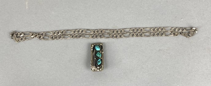 Sterling Chain & Sterling Turquoise Money Clip