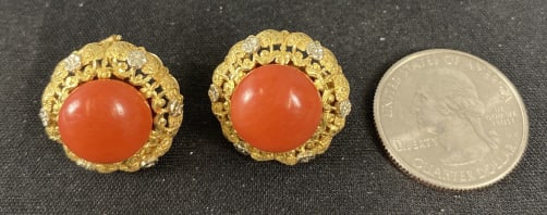 18kt Gold Coral Pieced Earrings