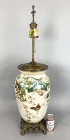 Large Porcelain Bird & Floral Motif Lamp