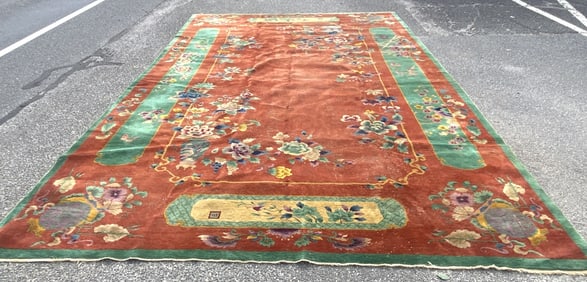 Large Floral Designed Signed Chinese Rug