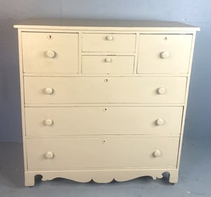 19th C. Cream Painted 7 Drawer Hall Chest
