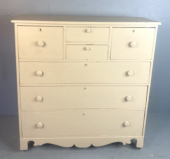 19th C. Cream Painted 7 Drawer Hall Chest (1 of 6)