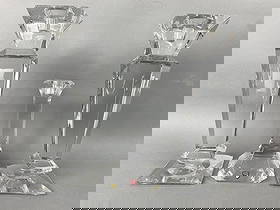 Pair of Towle Candlesticks w/ Orrefors Candlestick: Pair of Towle Candlesticks w/ Orrefors Candlestick. Towle: 11 1/2"h Condition: Scratches on bottoms.