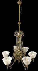 Victorian Gasolier 6 Light Brass Chandelier