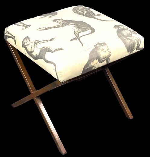 Patinated Metal & Upholstered X - Form Bench (1 of 4)