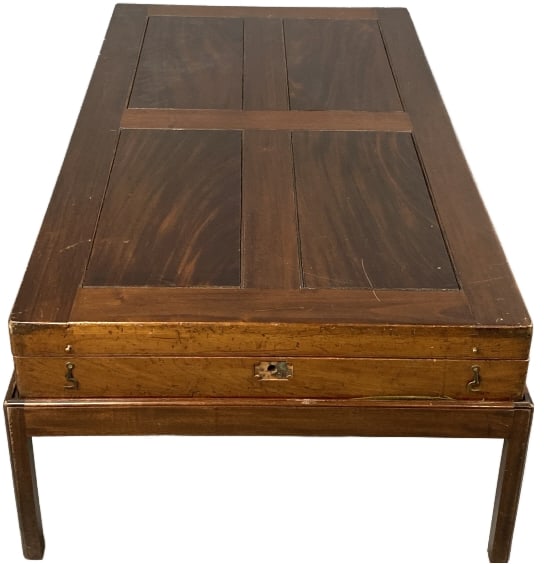 19th C. Mahogany Bagatelle: 19th C. Mahogany Bagatelle. 18 1/2"h x 55"w x 31"d Condition: Some scratches, scuffs, missing escutcheon, wear & tears to felt, repair to stand.
