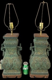 Pair of James Mont Asian Style Bronze Table Lamps