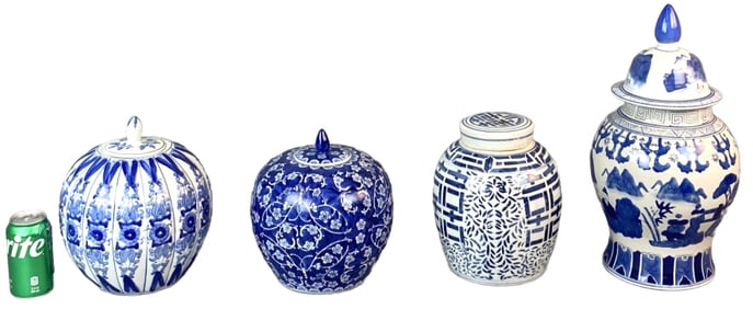 Group of Four Chinese Blue & White Ginger Jars