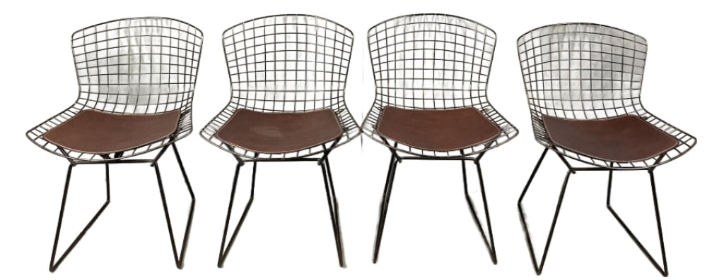 Set of Four Bertoia Side Chairs w/ Leather Seats (1 of 7)