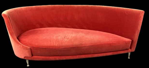 MCM Style Elliptical Red Velvet Sofa