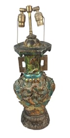 Ming Glazed Pottery Vase Mounted as Lamp