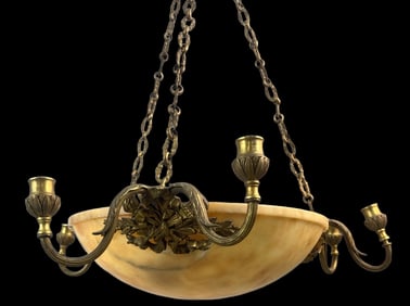 Alabaster & Bronze Chandelier