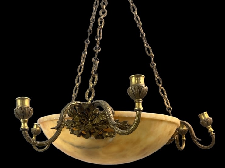 Alabaster & Bronze Chandelier (1 of 8)