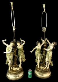 Pair of White Metal Figural Lamps
