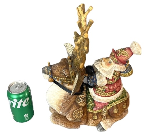 Russian Santa & Reindeer by Kikin: Russian Santa & Reindeer by Kikin. 15"h x 11"w x 9"d Condition: Some scratches, scuffs.