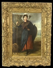 19th C. Painting of Dutch Fisher Woman
