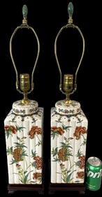 Pair of Oriental Style Lamps w/ Jade Finials