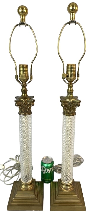 Pair of Crystal & Brass Column Lamps (1 of 5)