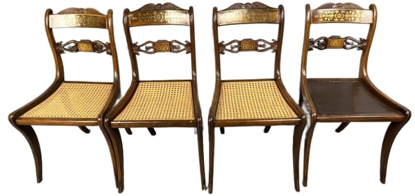 4 Regency Rosewood & Brass Inlay Chairs
