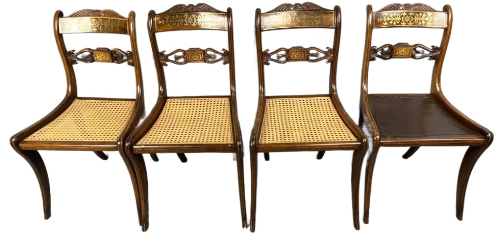 4 Regency Rosewood & Brass Inlay Chairs (1 of 8)