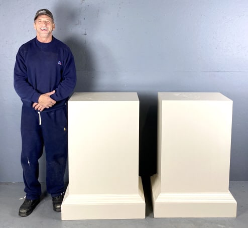 Pair of White Painted Wood Pedestals: Pair of White Painted Wood Pedestals. Designed after "The National Gallery of Art, Washington DC." 41"h x 29w x 21"d Condition: Some scratched & scuffed paint.