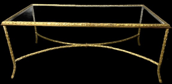 Bronze & Glass Low Table w/ Leaf Motif