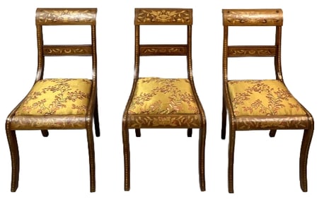 3 Dutch Marquetry Side Chairs