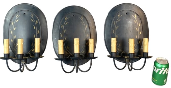 3 Colonial Style Paint Decorated Sconces