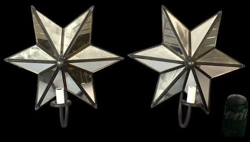 Pair of Mirror Back Star Sconces