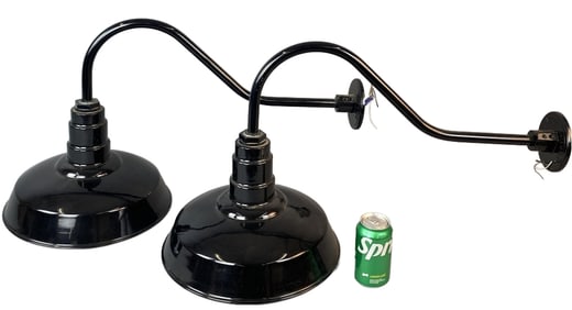 Pair of Industrial Black Enameled Lights