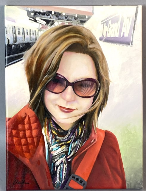 David Clark "Marie in Manhattan": David Clark "Marie in Manhattan". Oil on canvas, signed (ll). Sight: 16"h x 12"w Condition: Unframed..