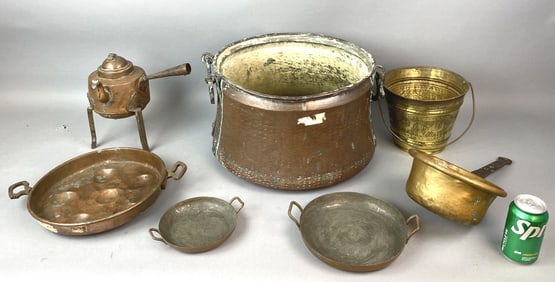 Group of Seven Copper and Brass Cooking Articles