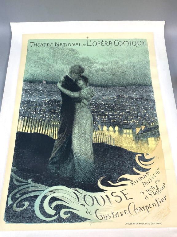 Rochegrosse, French Opera Poster: Rochegrosse, French Opera Poster. Georges Antoine Rochegrosse for opera "Louise" at Theatre National de L'opera Comique in Paris. Sight: 22 3/4" h x 25"w Condition: Linen backed