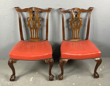 Pair of Antique Chippendale Carved Mahogany Side Chairs