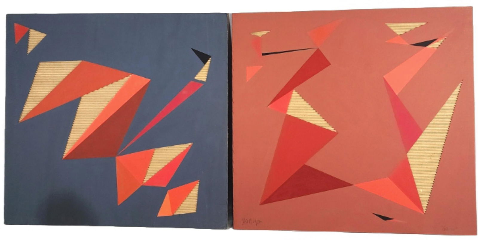 2 Jasha Green "Aster IIII" & Unmarked: 2 Jasha Green. Mixed media on cardboard, signed (lr). 30"h x 32"w Condition: Some rubbed paint, scratches, scuffs, wear to edges.