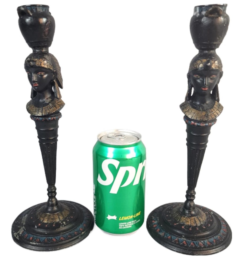 Egyptian Revival Bronze Candlesticks (1 of 8)