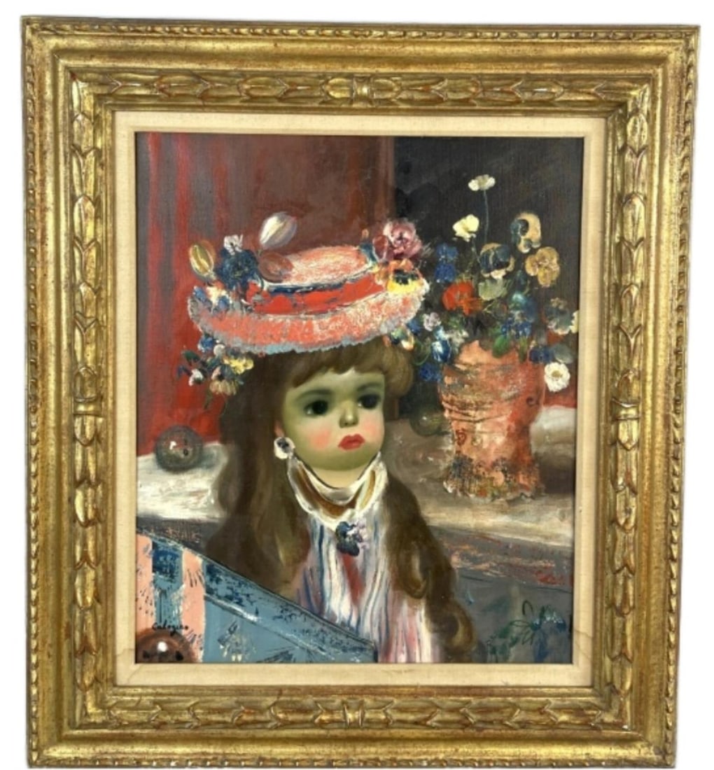 Jean Calogero Portrait of a Girl: Jean Calogero Portrait of a Girl. Oil on canvas, signed (ll). Sight: 21"h x 17 1/2"w Condition: Some chips to gilt & gesso.